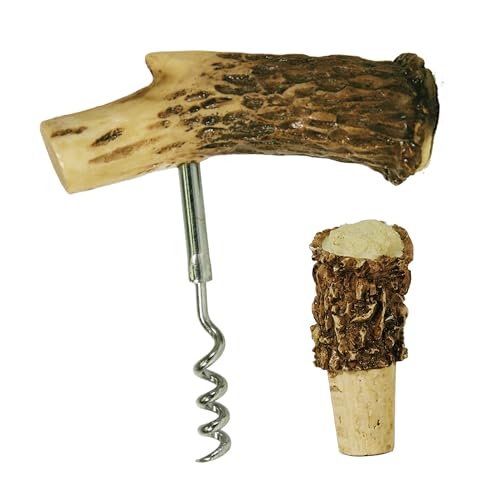 Rivers Edge Products Rivers Edge Products Antler Cork Screw and Wine Bottle Stopper - Novelty Liquor Saver - Hand-Painted Poly Resin Bottle Stop Sealer - Gift-Ready Bar and Wine Accessory Set