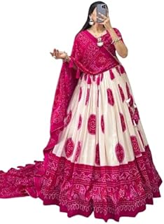 krishuethnics Women's Wedding Special Tussar Silk With Bandhej Print Lehenga Choli (Pink)-picture-25