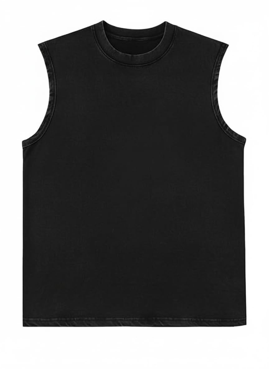 Plain Black Sleeveless Gym Vest, Black Terry Cotton (in, Alpha, Black 1)-image-49