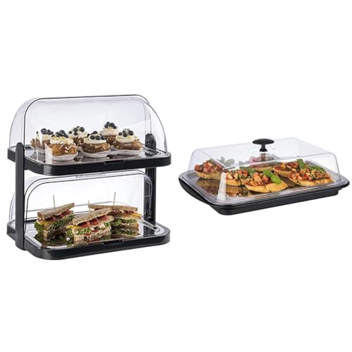 APS 9204 Buffetvitrine „Doppeldecker“ & Thermo-Set 6-teilig – Hochwertiges Tablett-Set bestehend aus Einer stabilen Schale