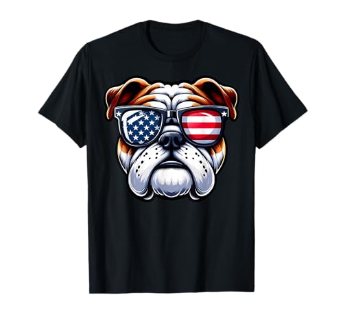 English Bulldog Patriotic American Flag USA Sunglasses Dog T-Shirt