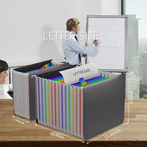 Plastic Expanding Hanging File Folders Letter Size,13 Expandable Pockets,Colored Monthly Tabs,Innovative Accordion Hanging Folder For Filing Cabinet,Fun Storage Office Supplies,Rainbow Black #TOP4