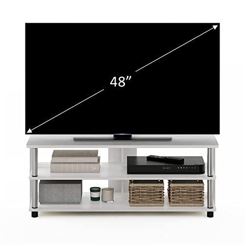 Image of Furinno Sully TV Stand, 3-Tier Rectangular Entertainment Center with Shelf, TV Console for TV up to 48 Inch, Open Frame for Cable Management, for Living Room, Bedroom, White Wood