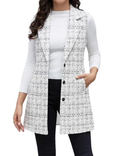 Image of IDEALSANXUN Plaid Vest for Women Fall Winter Sleeveless Blazer Jackets