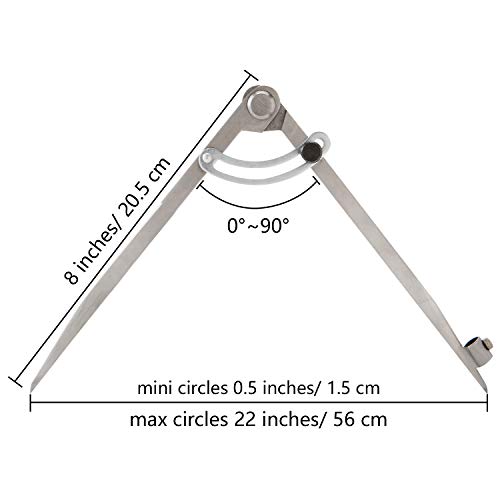 Sunshane 2 Pack Professional Woodworking Compass 8 Inch 12 Inch Carpenter Compass Pencil Compass with Wing and Pencil Holder for Geometry, Drawing and Drafting