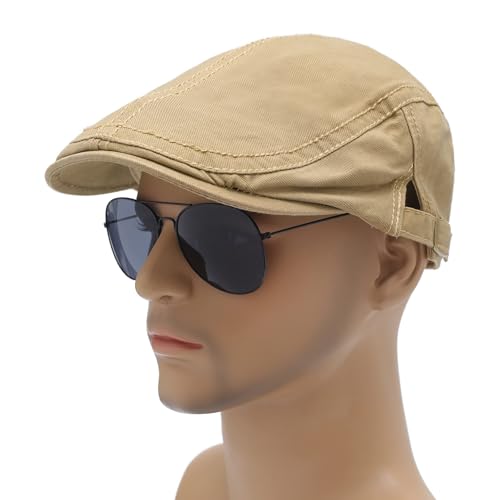 Image of ZLYC Men Cotton Flat Cap Summer Scally Ivy Gatsby Newsboy Beret Driver Cabbie Hunting Hat