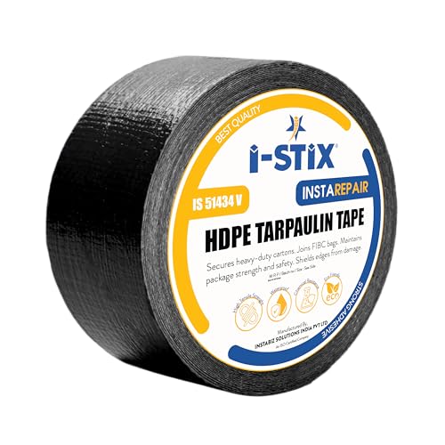 Image of HDPE Tarpaulin Repair Tape Waterproof Heavy Duty Duct Tape for Leak Fix Roof Tent Plastic Sheet Patch Strong Adhesive Weatherproof Outdoor Repair Tape Roll (Black 20Y)