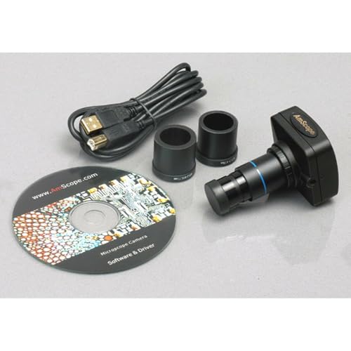 Image of AmScope H800-9M Digital Monocular Inspection Microscope, 0.7X-5.0X Zoom Objective, 11X-80X Magnification, 4-1 /8 inch Working Distance, Pillar Stand, 110V-240V, Includes 9MP Camera with Reduction Lens and Software