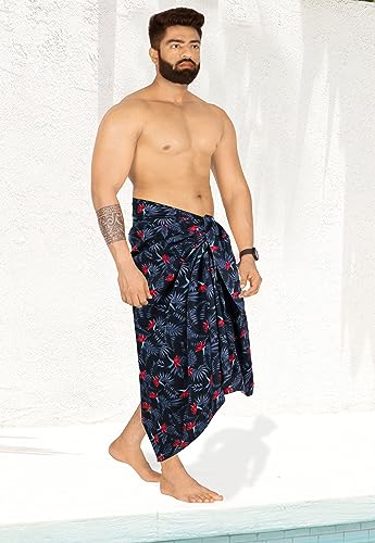 HAPPY BAY Men's Holidays Cover-Up Beach Lava Lava for Men Swim Trunk Summer Long Pareo Regular Samoan Swimwear One Size Azure, Leaves2