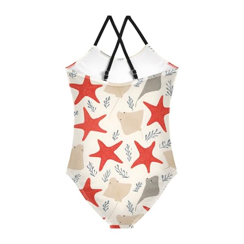 Manta Starfish Pattern Girls One Piece Swimsuits Summer Quick Dry Beach Bathing Suit2