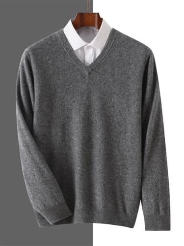Mens V Neck 100 Percent Cashmere Pullover Long Sleeve Solid Color Soft Business Casual Sweater3