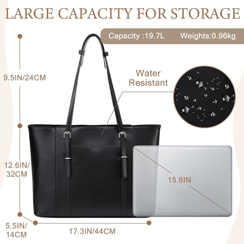 Laptop Tote Bag for Women, PU Leather Water Resistant Travel, Work,Teacher Tote Bag Fits 15.6 inch Laptop2
