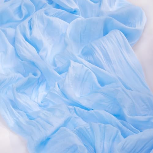Image of MLMC 6 Pack Baby Blue Cheesecloth Table Runner Baby Blue Table Runner 10ft Sheer Rustic Cheese Cloth Baby Shower Decorations 65x120 Inches for Birthday Gender Reveal Baby Shower Wedding Decor