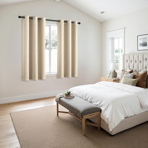 Image of MIULEE Blackout Curtains for Bedroom Living Room 2 Panels, Thermal Insulated Room Darkening Drapes Grommet Noise Reducing Light Blocking Window Treatments 40 Inches Long 29x40 Inch Cream Beige