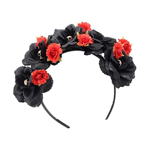 Lurrose Day of the Dead Headband, Halloween Rose Skull Headband Costume Headpiece for Cospaly Masquerade, Assorted Color, 12X12CM - Image 2