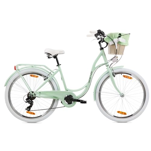 Goetze Mood 26 Zoll Jugendfahrrad, 17 Zoll Tiefeinsteiger Stahlrahmen, 6-Gang Kettenschaltung, doppelte V-Bremsen, LED-Beleuchtung, Rattankorb, Komfortsattel, mit Seitenständer & Klingel Goetze Mood 26 Zoll Jugendfahrrad, 17 Zoll Tiefeinsteiger Stahlrahmen, 6-Gang Kettenschaltung, doppelte V-Bremsen, LED-Beleuchtung, Rattankorb, Komfortsattel, mit Seitenständer & Klingel