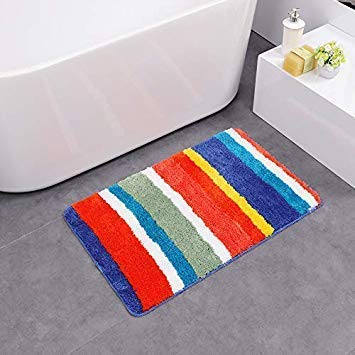 GlobalNiche® CT-043 Microfiber Line Double Stripes for Door and Home Mats Non-Slip Absorbent Carpet Color Colorful