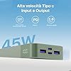 JUOVI Power Bank 20000mAh Portatile, 45W Powerbank Caricatore Portatile Ricarica Rapida, Batteria Portatile con Display Digitale, USB C In&Out Compatibile con Phone, Laptop, Tablet, PC J2621 (Verde)
