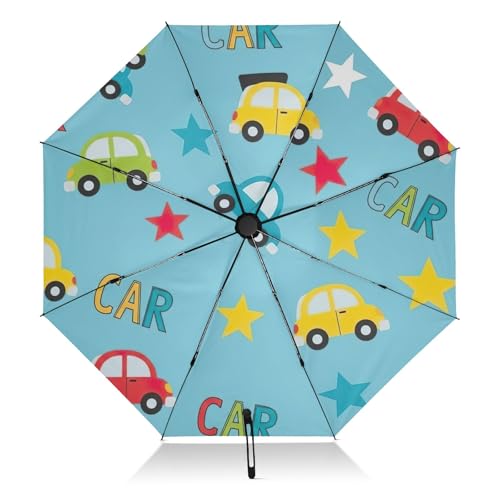 Parapluie compact GAIREG à ouverture automatique motif voitures de dessin animé pour sac