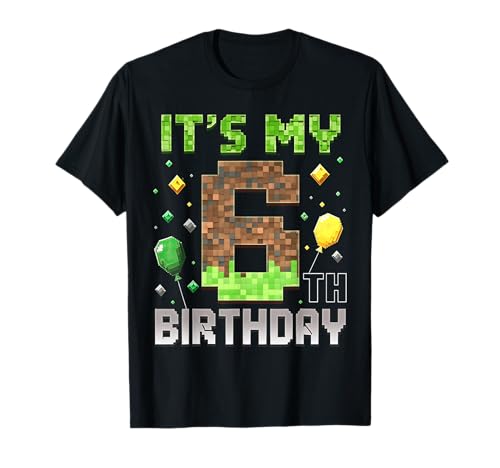 Kids 6th Birthday Gamer Pixel T Shirts 6 Years Old Video Game Party Tees for Boys