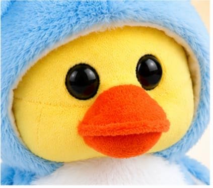 Image of Cute Blue Hooded Duck Plush Toy with Bear Hoodie - Soft Stuffed Animal Doll for Kids, Babies & Toddlers | Huggable Cuddly Plush Gift for Boys & Girls | Premium Soft Fabric 25CM