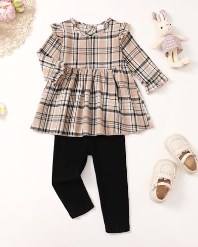 Baby Toddler Girls Clothes Plaid Long Sleeve Ruffle Shirts Pant Cute 2 Piece Fall Winter Baby Girl Outfit Set2