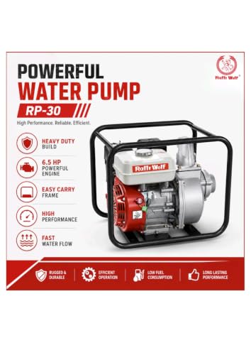 Image of Ralli Wolf RP30 6.5HP 4-Stroke Petrol Water Pump - 3 Inch (76mm) Inlet & Outlet | Powerful High-Flow Engine | Ideal for Irrigation, Construction & Dewatering | Heavy-Duty Performance