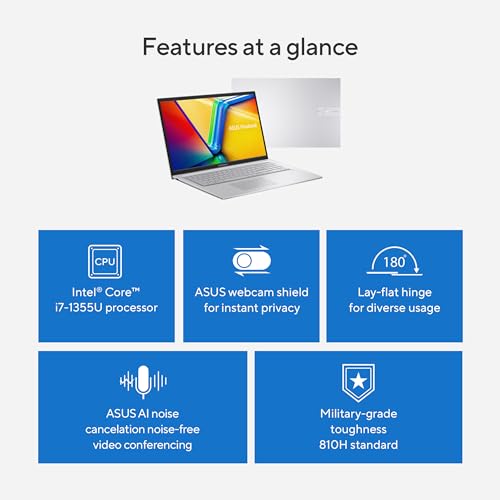 Image of ASUS Vivobook 17 Laptop, 17.3 inch FHD 60Hz Display, Intel Core i7-1355U, Intel Iris Xe Graphics, 16GB Memory, 1TB Storage, Cool Silver, F1704VA-ES76