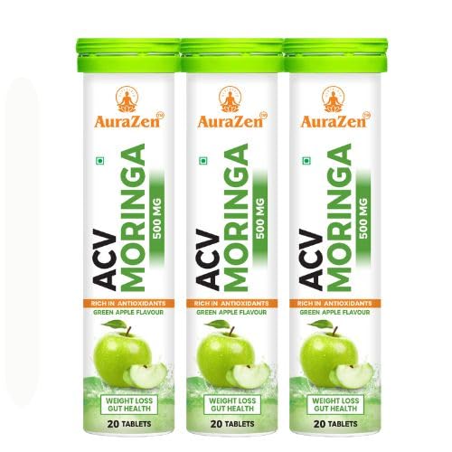 AURAZEN ACV Moringa Effervescent Tablets | Apple Cider Vinegar with Cinnamon & Guggul | No Added Sugar & No Maltodextrin | Green Apple Flavour | 20 Tablets (Pack of 3)-image-18