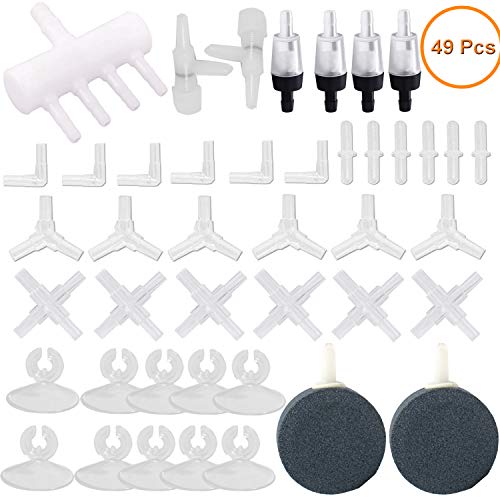 Y-Axis 49 Pcs Aquarium Air Pump Accessories with Airline Connectors, Airline Splitters, Bubble Stones, Check Valves and Suction Cups for 3/16 '' Fish Tank Pond Airline