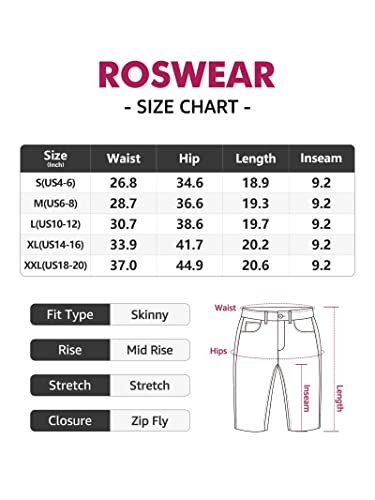 Roswear Womens Mid Rise Roll Cuff Bermuda Stretch Denim Jean Shorts Blue L #TOP5