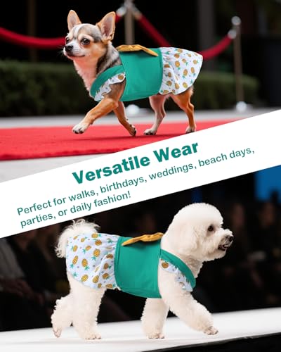 Image of CuteBone Dog Dress for Small Dogs Girl, Pineapple Summer Dresses with Bow & Ruffle Sleeve, UPF50+ Sun Protection, Cute Pet Clothes for Puppy for Birthday Wedding Party Beach ZSFX04XS