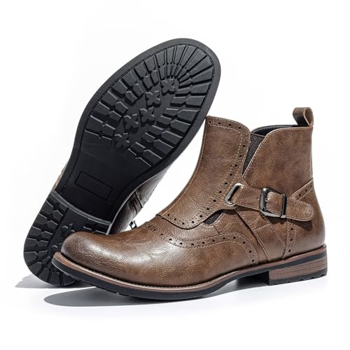 Image of Men's British-Style Buckle Oxford Boots | Buckle Strap Side-Zip Oxford Boots for Casual, Business & Work (Ankle-Length)