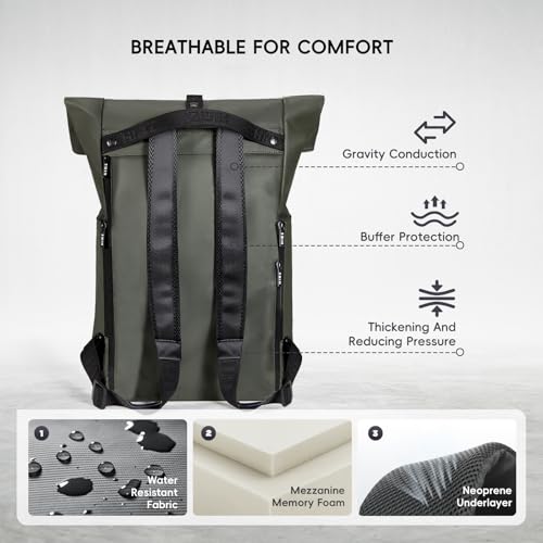 Casual Daypack Backpack for Women Heavy Duty Large Roll Top Rucksack Backpack for Adult Men Lightweight Backpack for Travel Green3