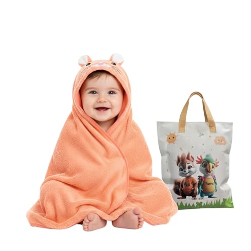 Image of Ultra-Soft Baby Hooded Towel - Coral Velvet Wrap Your Little One in Softness and Joy, Hypoallergenic & Super Absorbent Bath Wrap for Newborns & Toddlers | Cute Animal Design (0-5 Years)(Peach)