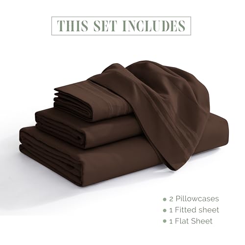 Elegant Comfort Luxurious 1500 Premium Hotel Quality Microfiber 4-Piece Sheet Set, 18-24 Inches Deep - Extra Deep Pocket Sheets - Ultra Soft 4PC Deep Pocket Sheets, Twin/Twin XL, Chocolate Brown