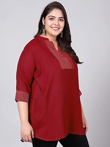 Image of Indietoga Women's Plus Size Embroidered Cotton Linen Tunic Tops (2XL to 10XL)