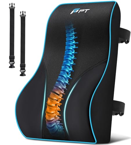 POOTACK Lumbar Support Cushion Memory Foam Back Support Cushion Lumbar Support for Office Chair Car Seat Recliner with Extension Strap and Mesh Cover