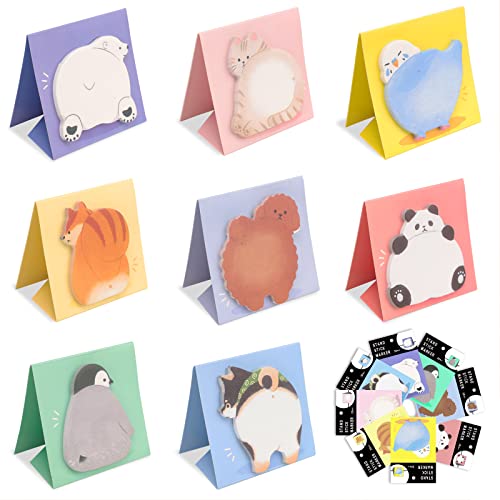 HMIEPRS 16 Pcs 480 Pages Mini Notes Autocollantes Fantaisie, Cute Animaux Feuilles Notes Autocollantes, Mignonnes Notes Adhésives Sticky Notes, Notes De Bureau Pour l'École, Mémo De Bureau (8 Styles) Cover
