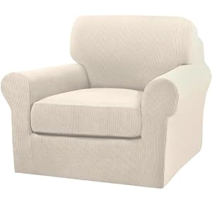 Turquoize 2 Piece Chair Covers for Living Room Armchair Couch Cover with Individual Cushion Covers Furniture Cover for Chairs (Chair,BiscottiBeige)