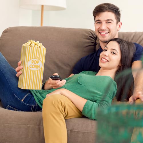 Image of Potchen 200 Pcs Paper Popcorn Bags Bulk 2 oz Large Individual Serving Popcorn Bag Flat Bottom Disposable Container Vintage for Movie Night Themed Summer Back to School Party Carnival (Yellow)