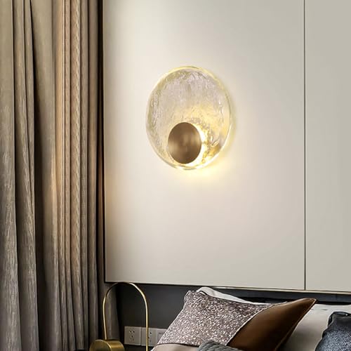 Okrągła kryształowa lampa ścienna, mosiężna oprawa, przewodowa lampa LED, oświetlenie salonu i sypialni, 5 W, 3000 K, wnętrze