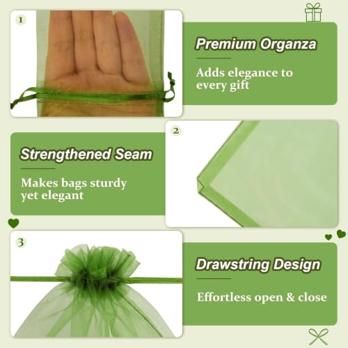 Image of Crweety 50 Pcs 5x7 Inch Green Organza Bags, Small Mesh Bags Drawstring, Elegant Jewelry Pouches for Wedding Favor, Birthday Party Favor, Graduation Gifts Wrap & Candy Treat Sachet