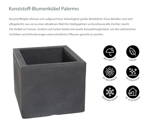 Dehner Blumenkübel Palermo, anthrazit, ca. 50 x 50 x 40 cm – Ansicht 5