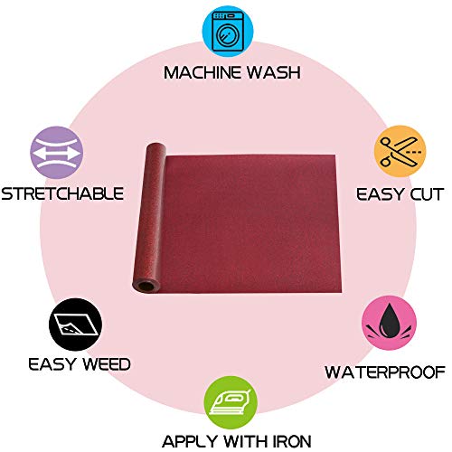 Image of RENLITONG Red Glitter HTV Heat Transfer Vinyl Rolls - 12 Inch x 5 feet Iron on Vinyl for T-Shirt and Silhouette, Easy to Cut & Weed for Heat Transfer Design (Glitter Red)