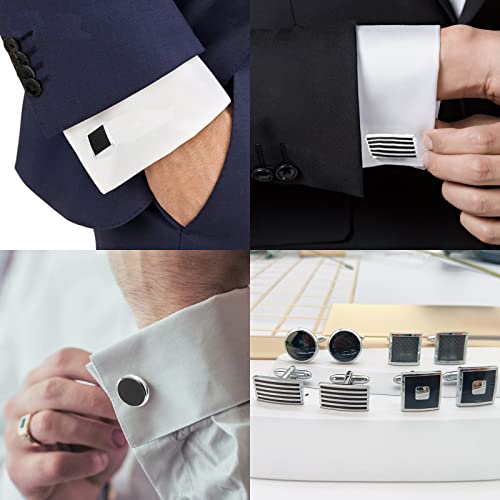 Sonnyx 12 Pairs Cufflinks For Men Classic Tone Cuff Links Silver Black Striped Disc Square Rectangle Cuff Links Shirt Suit Men’s Cufflinks For Wedding Groom Business Elegant Gift #TOP3