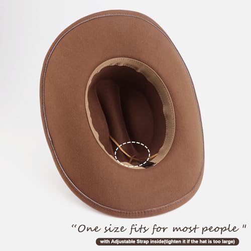 Image of DRESHOW Cowboy Hat for Women and Men Classic Felt Western Hat for Cowboys Cowgirls Wide Brim Belt Buckle Retro Fedora Hats