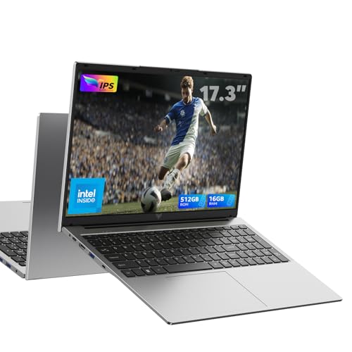 ACEMAGIC Ordenador portatil 17,3 Pulgadas 4 núcleos N-95 (hasta 3.4Ghz) Portatil 16 GB Ram DDR4 512 GB SSD Expansión 2TB,Cámara Oculta 3*USB3.2,BT5.0,HDM,WiFi,Batería 6000Mah,Portátil Plateado