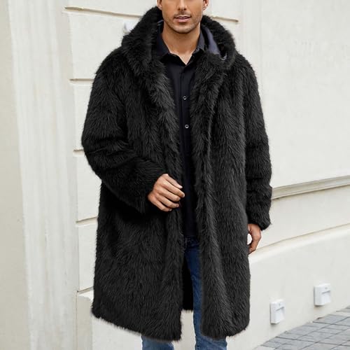 Men's Faux Fur Coat Long Open Front Cardigan Winter Fuzzy Fleece Jacket Warm Overcoat Turn Down Collar Coat2