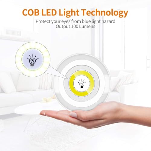 Image of Auslese Wireless Under Cabinet LED Puck Lights with Remote Battery Powered Adjustable Dimmable COB Night Lamps with Timer for Kitchen Wardrobe Closet Bedroom Stairway (3 Pack)